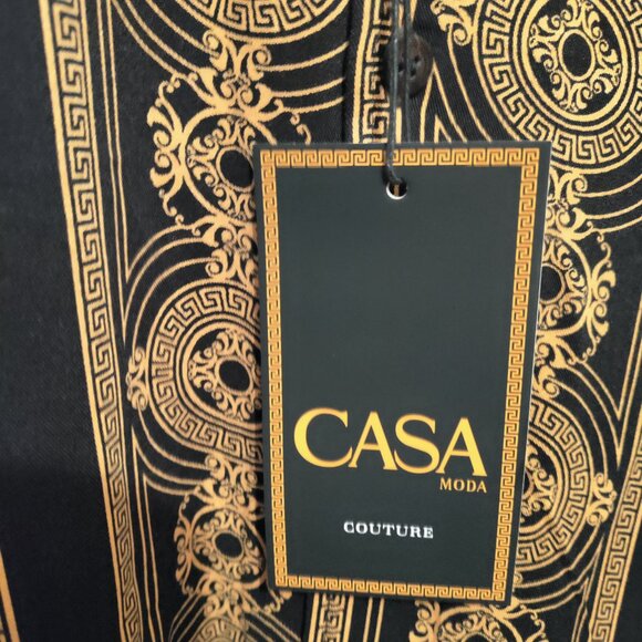 NWT Casa Moda Couture M Mens Woven Shirt AOP Baroque Pattern Black Gold S/S - Picture 4 of 7
